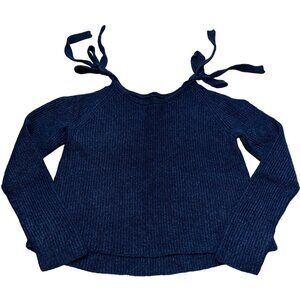 Lou & Grey Womens Tie-Sleeve Sweater Size S Navy Blue Wool & Nylon Blend